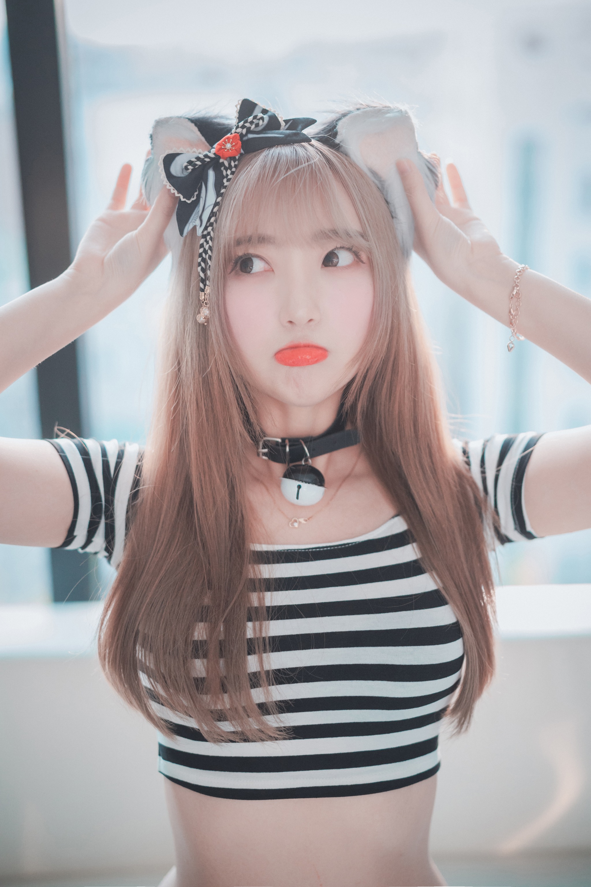 图片[1]-Hanari – NO.001 (하나리) DJAWA Catgirl in Stripes [90P]-XikXak